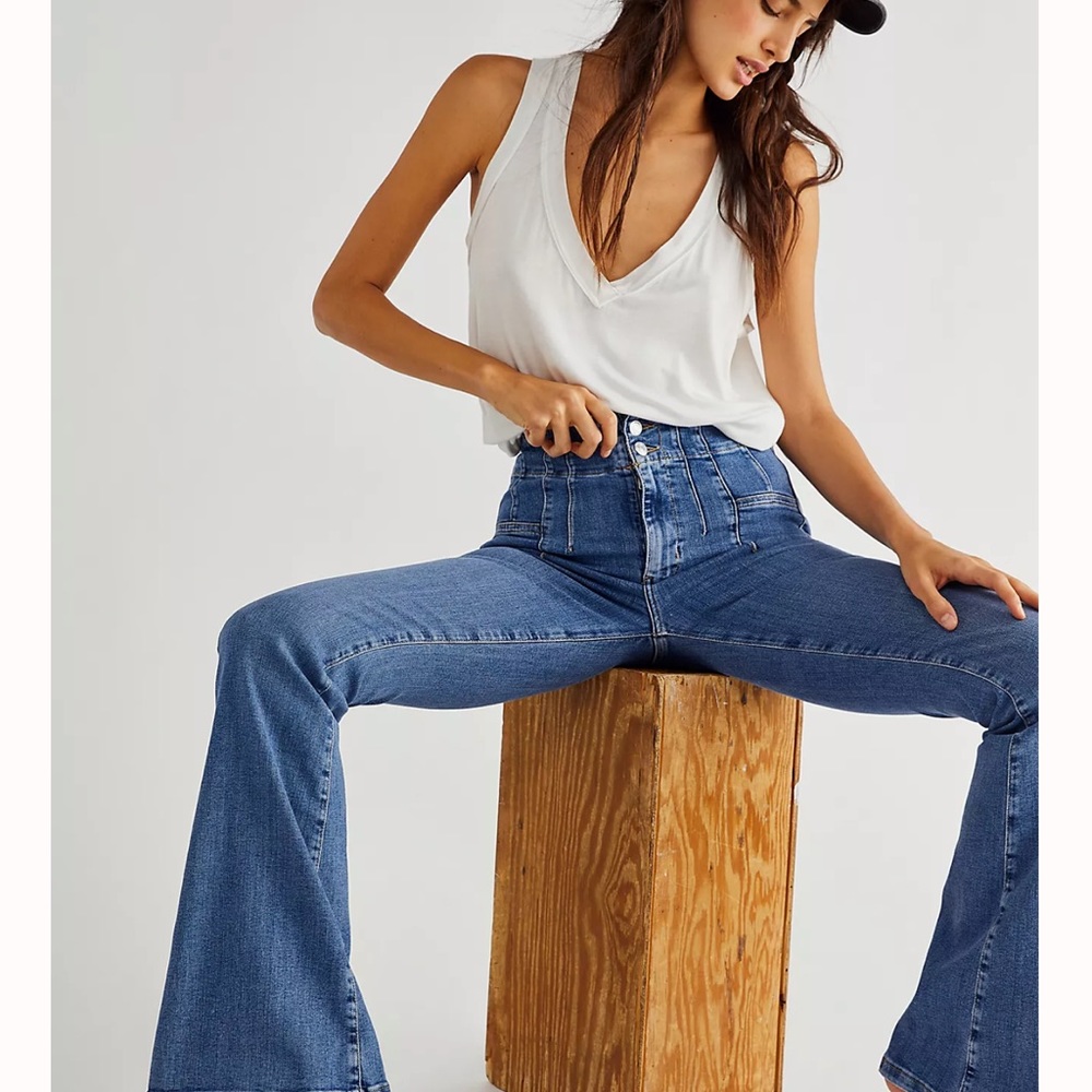 Free People Jayde Flare Jean in Sunburst Blue